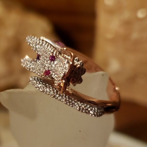 Jewelry - 1 DY Sale ONLY! 14K ROSE GOLD DRAGON WHite Sapph R